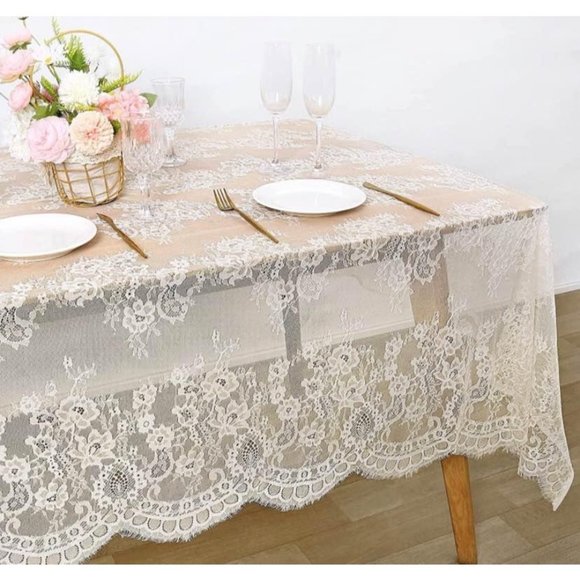 Ivory Lace Tablecloth 60x120 Inches Classic Wedding Dining Linen Decor ~ New - Picture 1 of 4